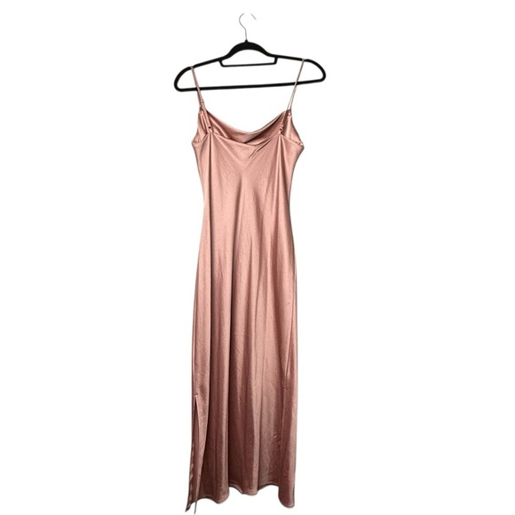 Express Maxi Slip Dress M Light Pink Cowl 2 Slit Y2K Fairy Beach Resort Vacation - Picture 6 of 9